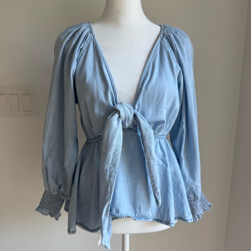 Flawless Tie Front Light Blue Top with Long Sleeves Nautical‎ Capsule Wardrobe